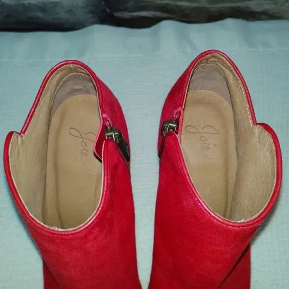 Joie Gwen Booties Chili Red Suede Genuine Full Leather Peekaboo Heels US 7 EU 38