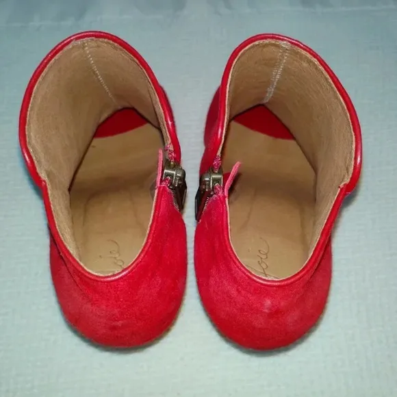 Joie Gwen Booties Chili Red Suede Genuine Full Leather Peekaboo Heels US 7 EU 38