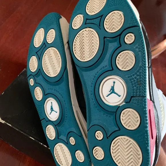 Jordan Flight 9.5 BG White Teal Gray Black,size 6.5Y, With Original Box