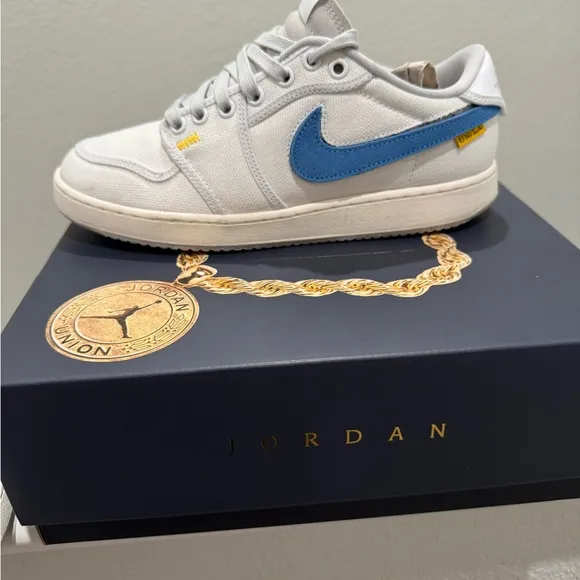 Jordan White and Blue Athletic Shoes Retro Style