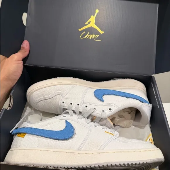 Jordan White and Blue Athletic Shoes Retro Style