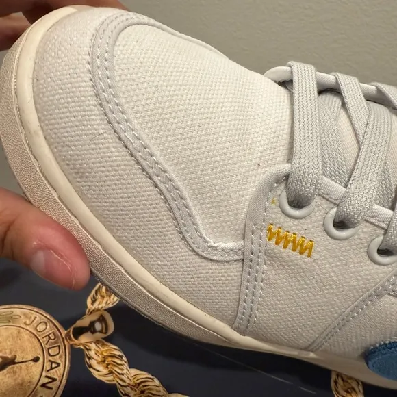 Jordan White and Blue Athletic Shoes Retro Style