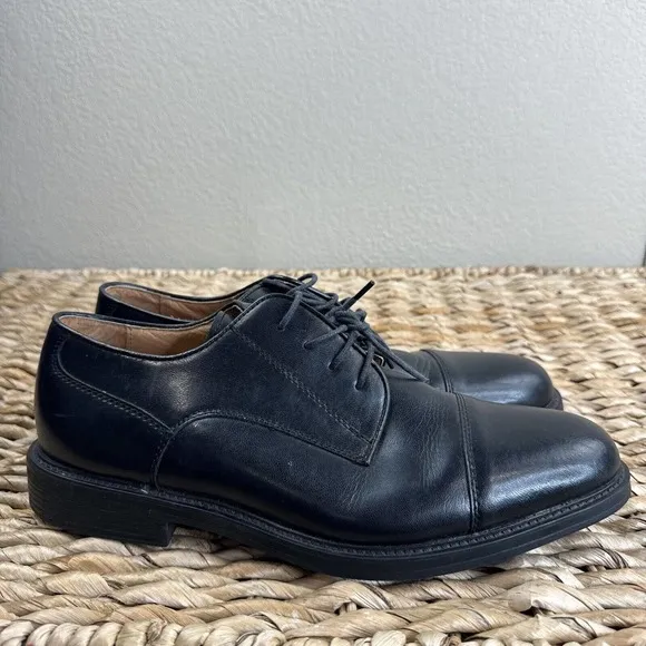 Jos A Bank Men Shoes 10.5 Black Cap Toe Oxford Lace Up Leather Classic Career