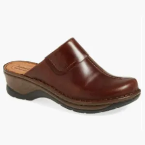 Josef Seibel Carole Clogs Marone Brown Leather Slip On Shoes Size:EU 37 US 6-6.5
