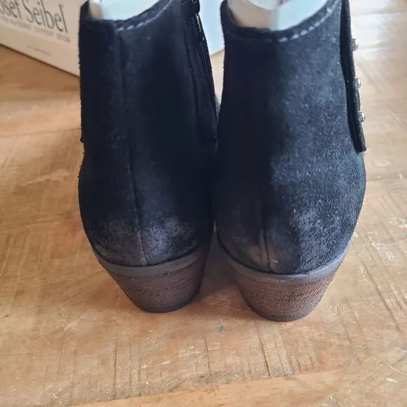 Josef Seibel Daphne Black Leather Block Heel Ankle Boots Women’s Size 41 NEW