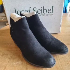 Josef Seibel Daphne Black Leather Block Heel Ankle Boots Women’s Size 41 NEW