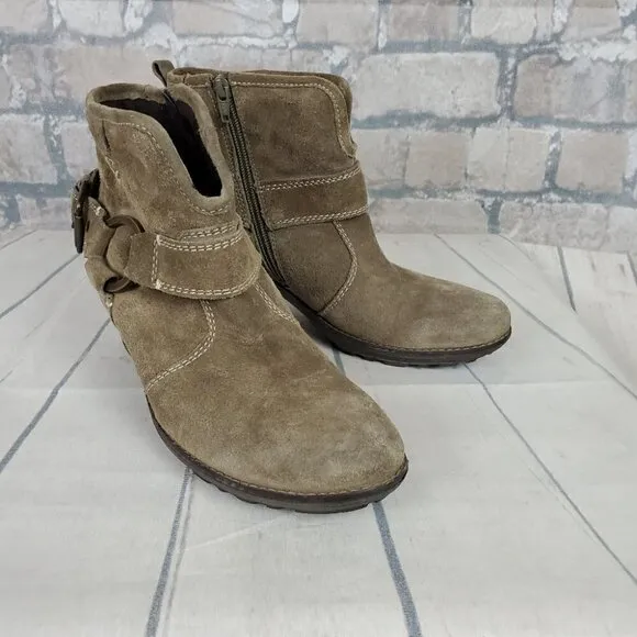 Josef Seibel Suede Harness Sage Green Ankle Boots Size 39/8-8.5