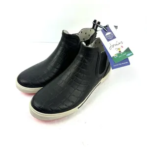 Joules Ankle Rain Boots 9 Rainwell  Black Croc Slip On Bootie Waterproof New