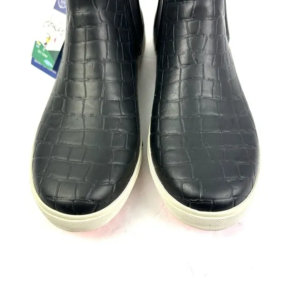 Joules Ankle Rain Boots 9 Rainwell  Black Croc Slip On Bootie Waterproof New