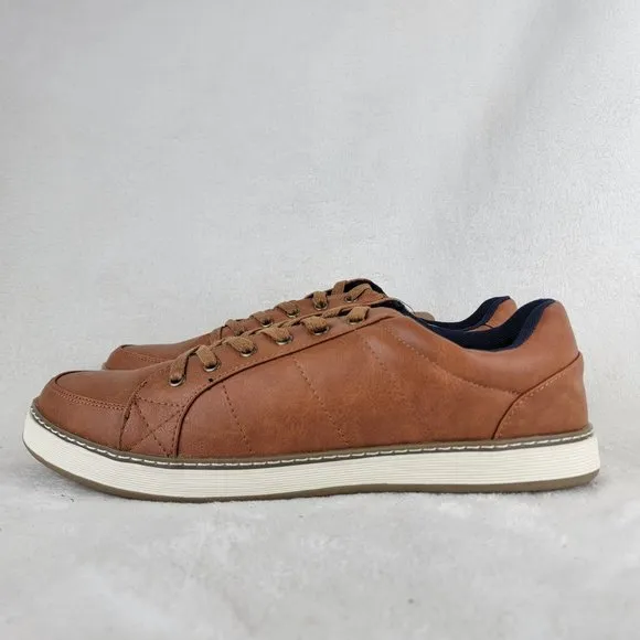Jousen Mens Brown Leather Lace-Up Low Top Fashion Sneaker Casual Shoes Size 9.5