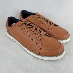 Jousen Mens Brown Leather Lace-Up Low Top Fashion Sneaker Casual Shoes Size 9.5