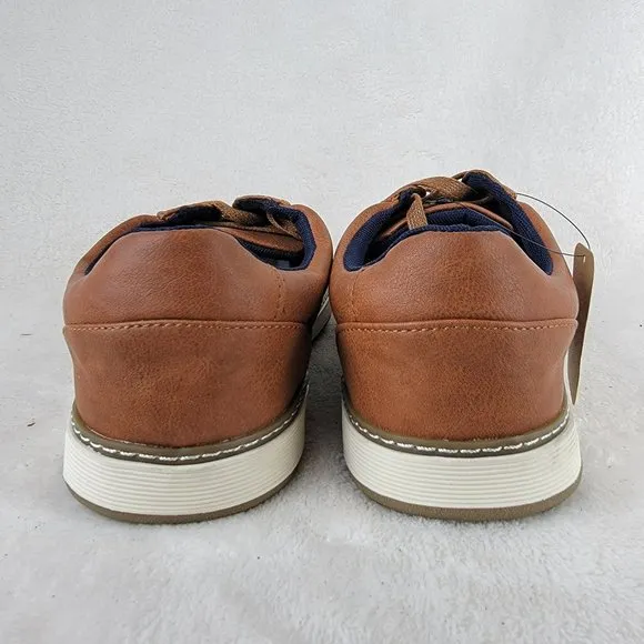 Jousen Mens Brown Leather Lace-Up Low Top Fashion Sneaker Casual Shoes Size 9.5