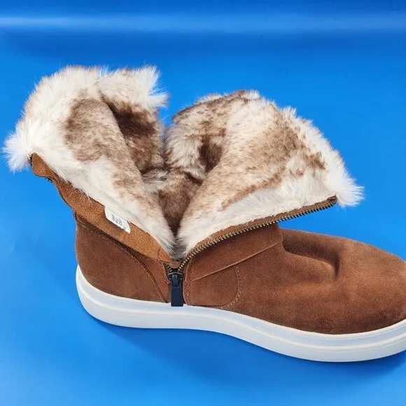 J/SLIDES Nelly Tan Waterproof Suede Platform Faux Fur Lined Boots Zip