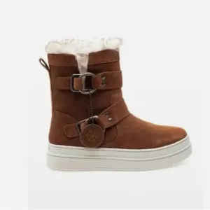 J/SLIDES Nelly Tan Waterproof Suede Platform Faux Fur Lined Boots Zip