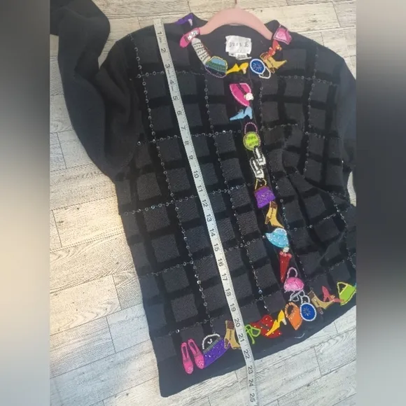 Just B Beaded Embellished Novelty Cardigan Sweater Shoes Purses Fashion Medium