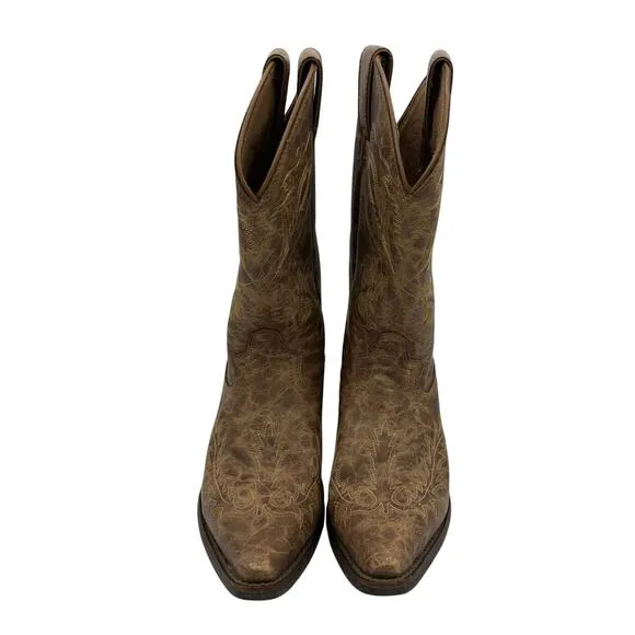 Justin 107JR Brown Leather Western Cowboy Boots Kids Size 5D