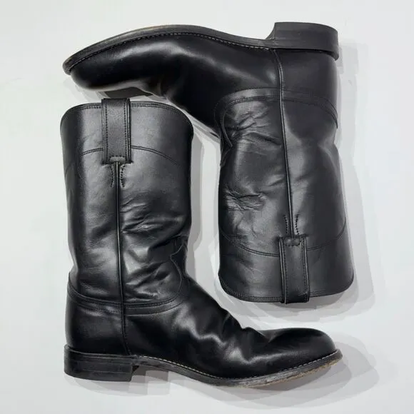 Justin 3133 Mexico Men’s Black Leather Roper Western Cowboy Boots Size 8.5E Wide