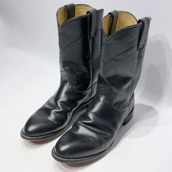 Justin 3133 Mexico Men’s Black Leather Roper Western Cowboy Boots Size 8.5E Wide