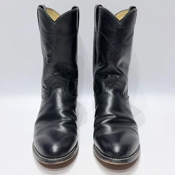 Justin 3133 Mexico Men’s Black Leather Roper Western Cowboy Boots Size 8.5E Wide