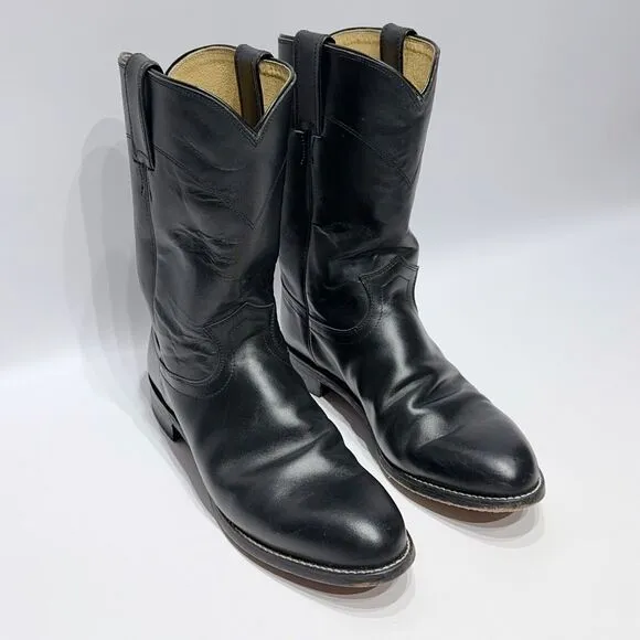 Justin 3133 Mexico Men’s Black Leather Roper Western Cowboy Boots Size 8.5E Wide