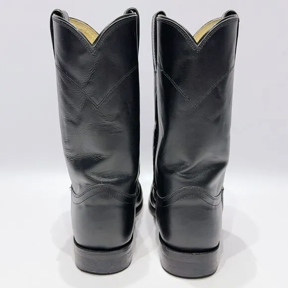 Justin 3133 Mexico Men’s Black Leather Roper Western Cowboy Boots Size 8.5E Wide