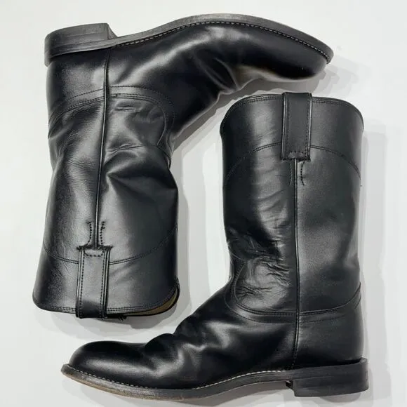 Justin 3133 Mexico Men’s Black Leather Roper Western Cowboy Boots Size 8.5E Wide