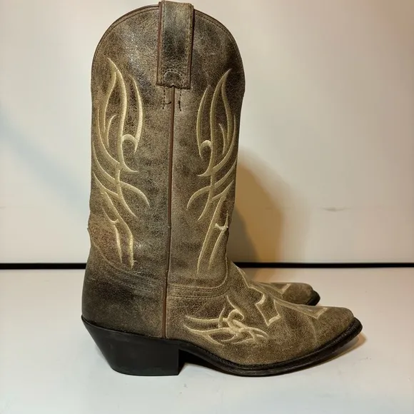Justin Bent Rail Distressed Leather Embroidered Cross Cowgirl Womens Boots 7.5 B