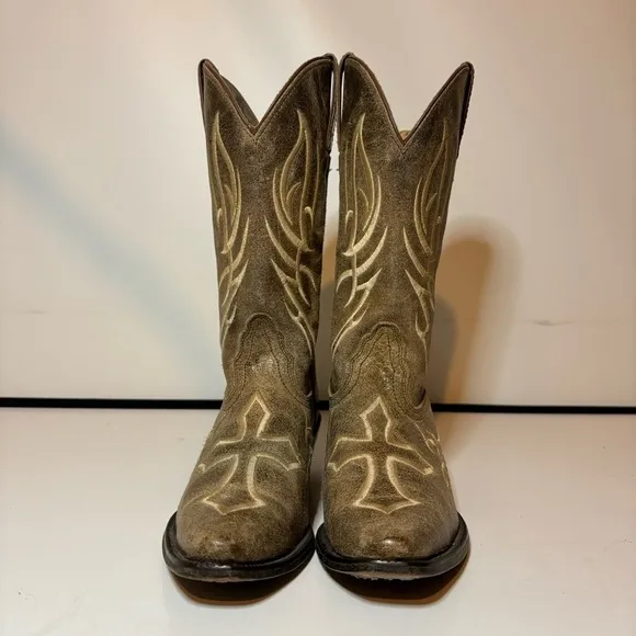 Justin Bent Rail Distressed Leather Embroidered Cross Cowgirl Womens Boots 7.5 B