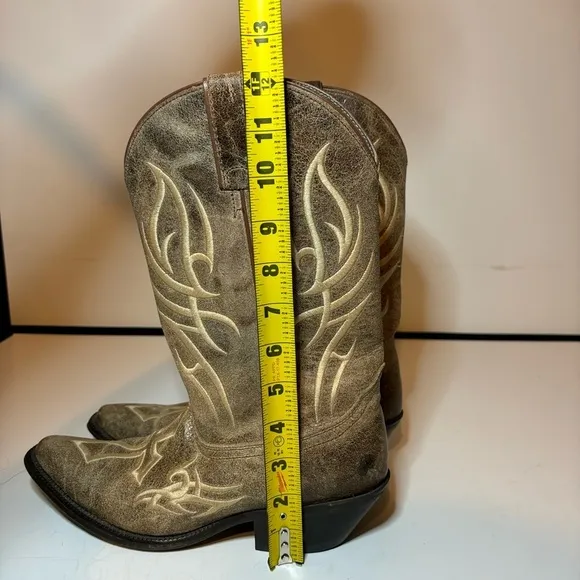 Justin Bent Rail Distressed Leather Embroidered Cross Cowgirl Womens Boots 7.5 B
