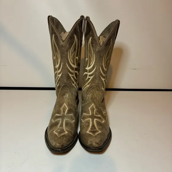 Justin Bent Rail Distressed Leather Embroidered Cross Cowgirl Womens Boots 7.5 B