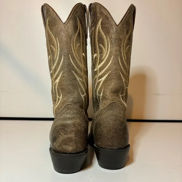 Justin Bent Rail Distressed Leather Embroidered Cross Cowgirl Womens Boots 7.5 B