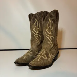 Justin Bent Rail Distressed Leather Embroidered Cross Cowgirl Womens Boots 7.5 B