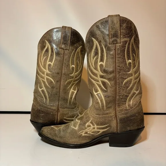 Justin Bent Rail Distressed Leather Embroidered Cross Cowgirl Womens Boots 7.5 B