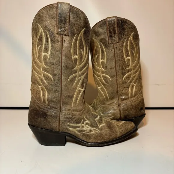Justin Bent Rail Distressed Leather Embroidered Cross Cowgirl Womens Boots 7.5 B