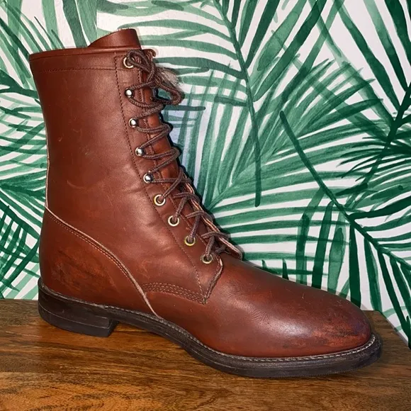 Justin Boots Brown Leather Roper Style 0518 Men’s 9 EE USA