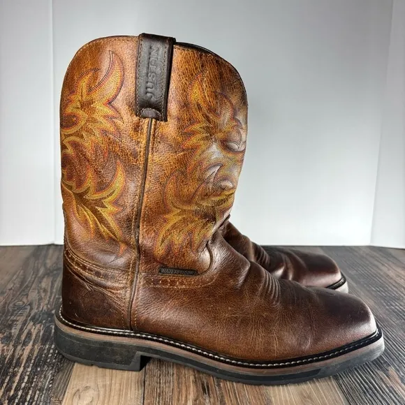 Justin Boots Mens 12 D Stampede Driller Waterproof Work Utility Leather Western