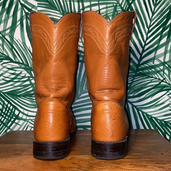 Justin Boots Vintage Cognac Exotic Ostrich Western Roper Boots L3021 9.5 B