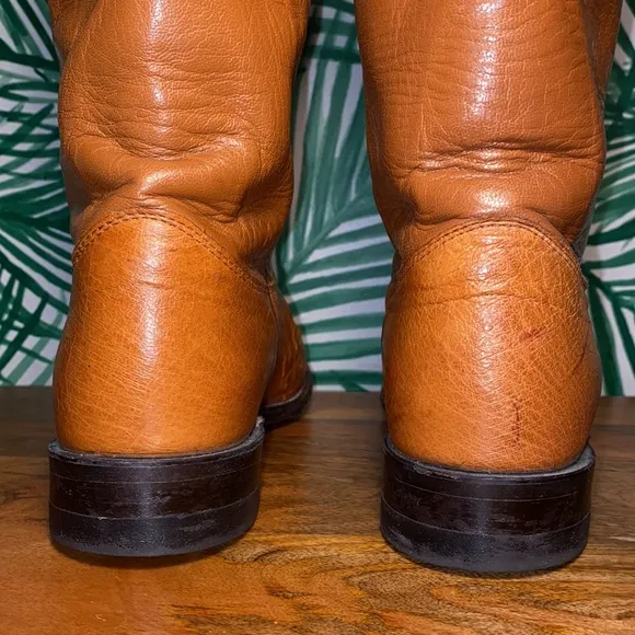Justin Boots Vintage Cognac Exotic Ostrich Western Roper Boots L3021 9.5 B