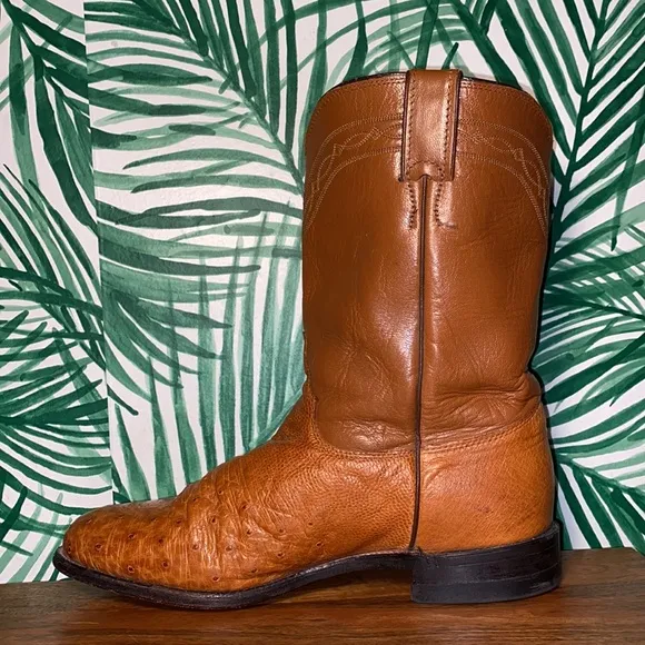 Justin Boots Vintage Cognac Exotic Ostrich Western Roper Boots L3021 9.5 B