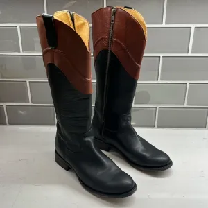 Justin Boots Womens Black Wizard Knee High Zip Up Leather boots Size 7 B MSL503