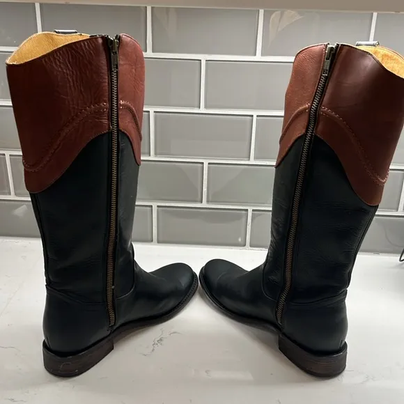 Justin Boots Womens Black Wizard Knee High Zip Up Leather boots Size 7 B MSL503