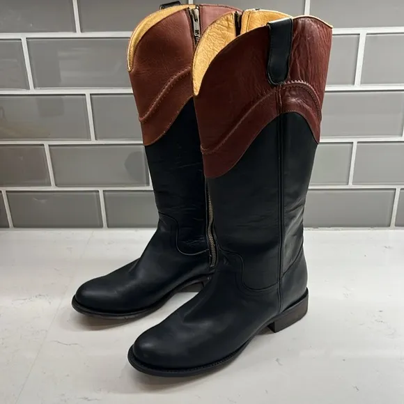 Justin Boots Womens Black Wizard Knee High Zip Up Leather boots Size 7 B MSL503