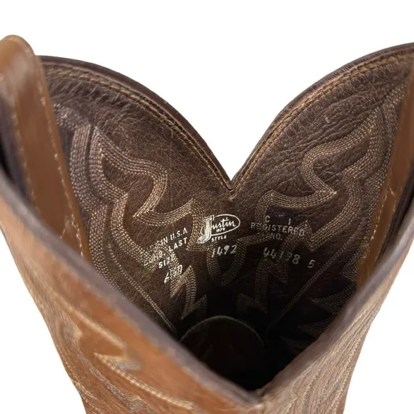 Justin‎ Elmer Western Cowboy Brown Leather Boots Size 6.5D