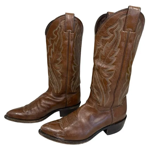 Justin‎ Elmer Western Cowboy Brown Leather Boots Size 6.5D