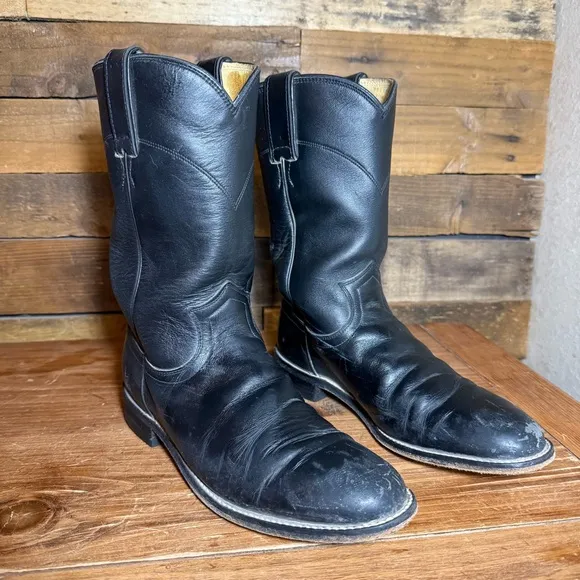 Justin L3703 Women's Size 7.5 Black Leather Roper Western Cowboy Boots