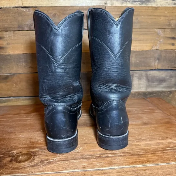 Justin L3703 Women's Size 7.5 Black Leather Roper Western Cowboy Boots