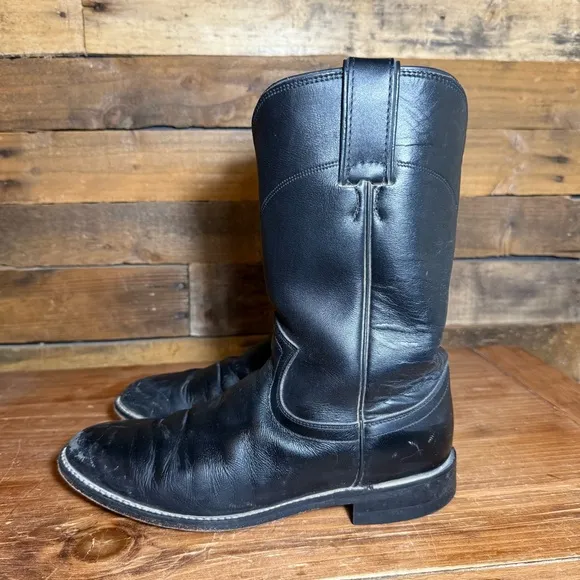 Justin L3703 Women's Size 7.5 Black Leather Roper Western Cowboy Boots