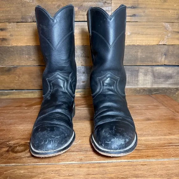Justin L3703 Women's Size 7.5 Black Leather Roper Western Cowboy Boots