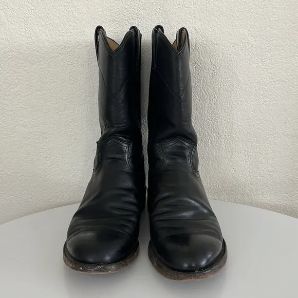 Justin Made in USA JACKSON 10&quot; ROPER Boots Black Leather 7D $199 Style 3133