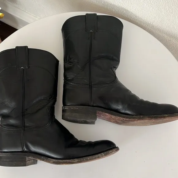 Justin Made in USA JACKSON 10&quot; ROPER Boots Black Leather 7D $199 Style 3133
